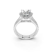 Heart Cut Double Row Halo Lab Grown Diamond Engagement Ring with side stones