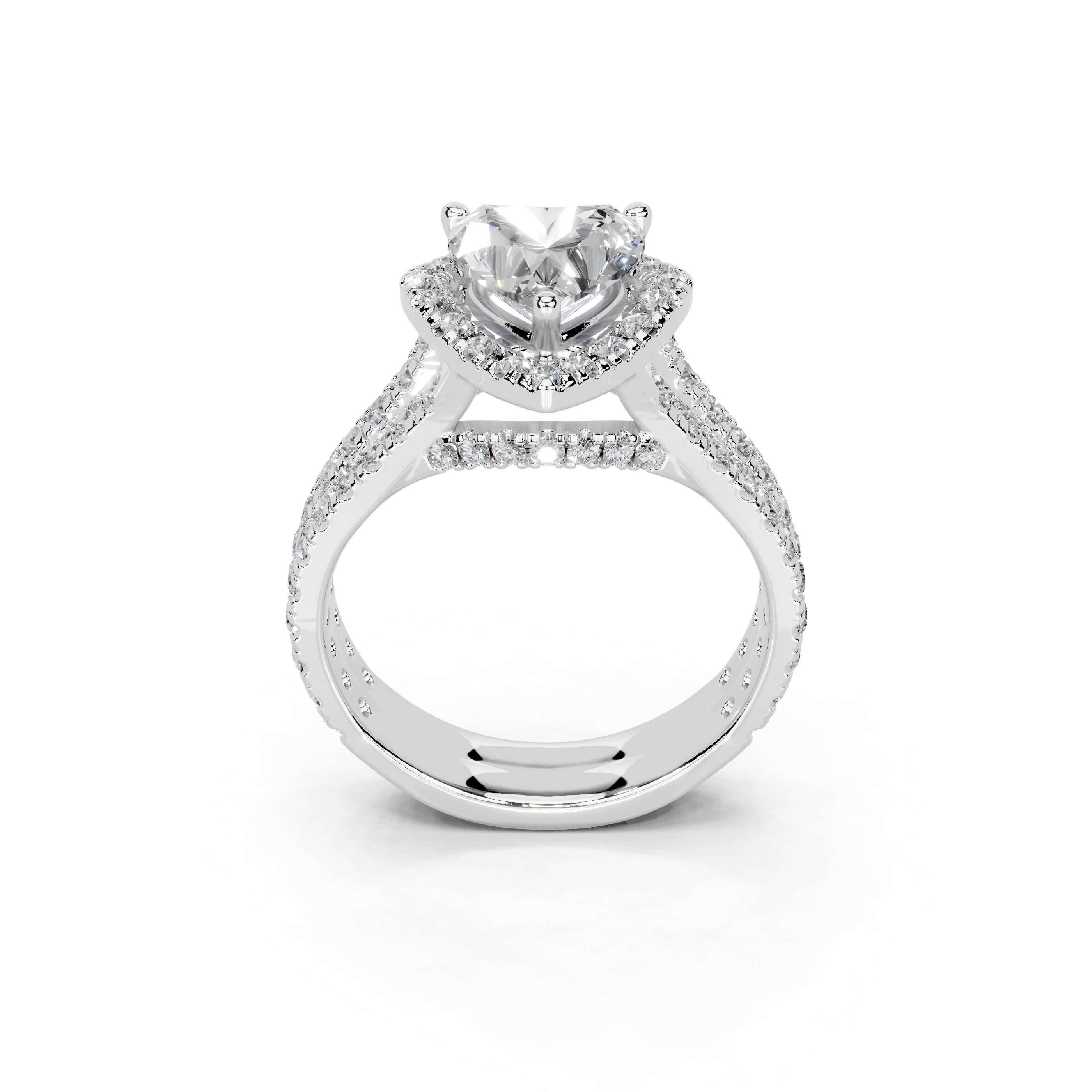 Heart Cut Double Row Halo Lab Grown Diamond Engagement Ring with side stones