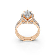 Marquise Cut Double Row Halo Lab Grown Diamond Engagement Ring with side stones