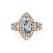 Marquise Cut Double Row Halo Lab Grown Diamond Engagement Ring with side stones