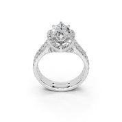 Marquise Cut Double Row Halo Lab Grown Diamond Engagement Ring with side stones