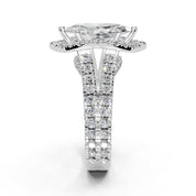 Marquise Cut Double Row Halo Lab Grown Diamond Engagement Ring with side stones