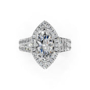 Marquise Cut Double Row Halo Lab Grown Diamond Engagement Ring with side stones