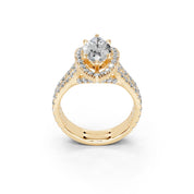 Marquise Cut Double Row Halo Lab Grown Diamond Engagement Ring with side stones