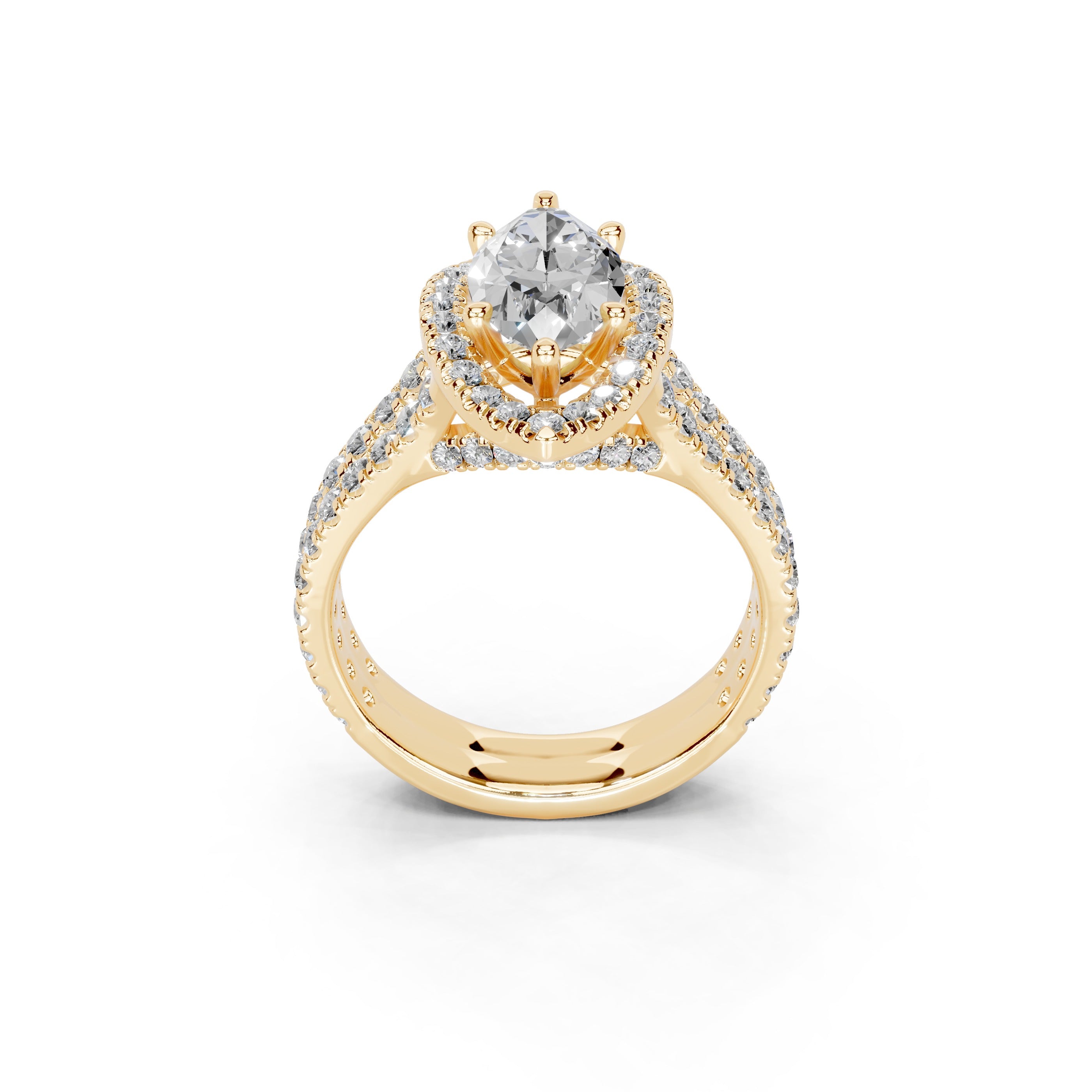 Marquise Cut Double Row Halo Lab Grown Diamond Engagement Ring with side stones