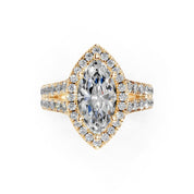 Marquise Cut Double Row Halo Lab Grown Diamond Engagement Ring with side stones