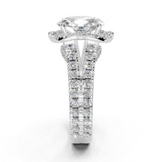 Oval Cut Double Row Halo Lab Grown Diamond Engagement Ring with side stones