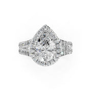 Pear Cut Double Row Halo Lab Grown Diamond Engagement Ring with side stones