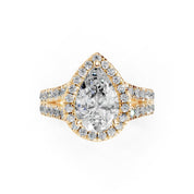 Pear Cut Double Row Halo Lab Grown Diamond Engagement Ring with side stones