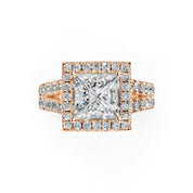 Princess Cut Double Row Halo Lab Grown Diamond Engagement Ring with side stones