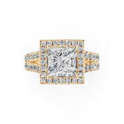 Princess Cut Double Row Halo Lab Grown Diamond Engagement Ring with side stones