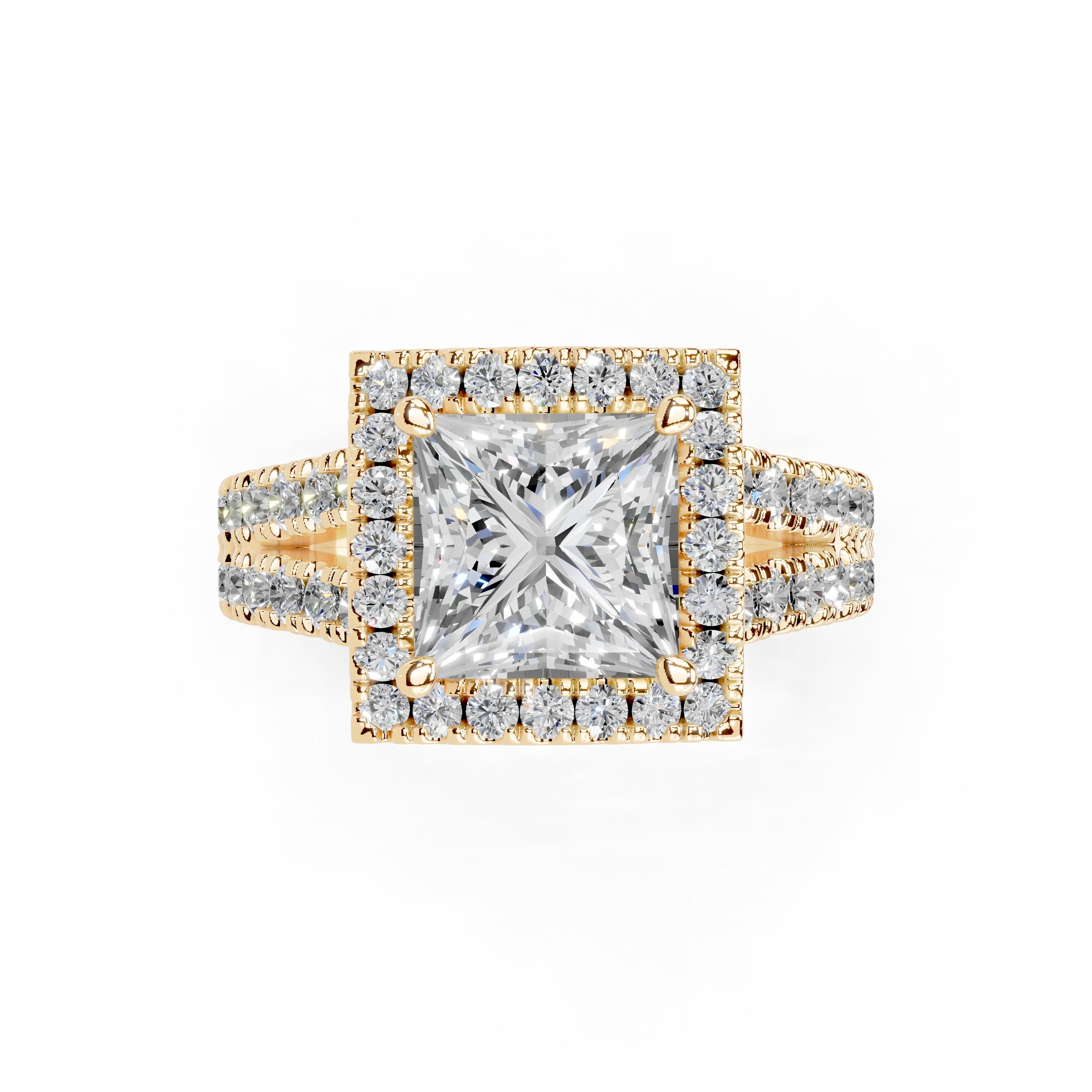 Princess Cut Double Row Halo Lab Grown Diamond Engagement Ring with side stones