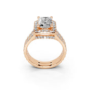 Radiant Cut Double Row Halo Lab Grown Diamond Engagement Ring with side stones