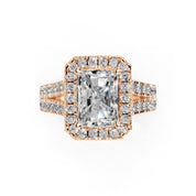 Radiant Cut Double Row Halo Lab Grown Diamond Engagement Ring with side stones