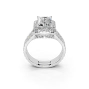 Radiant Cut Double Row Halo Lab Grown Diamond Engagement Ring with side stones