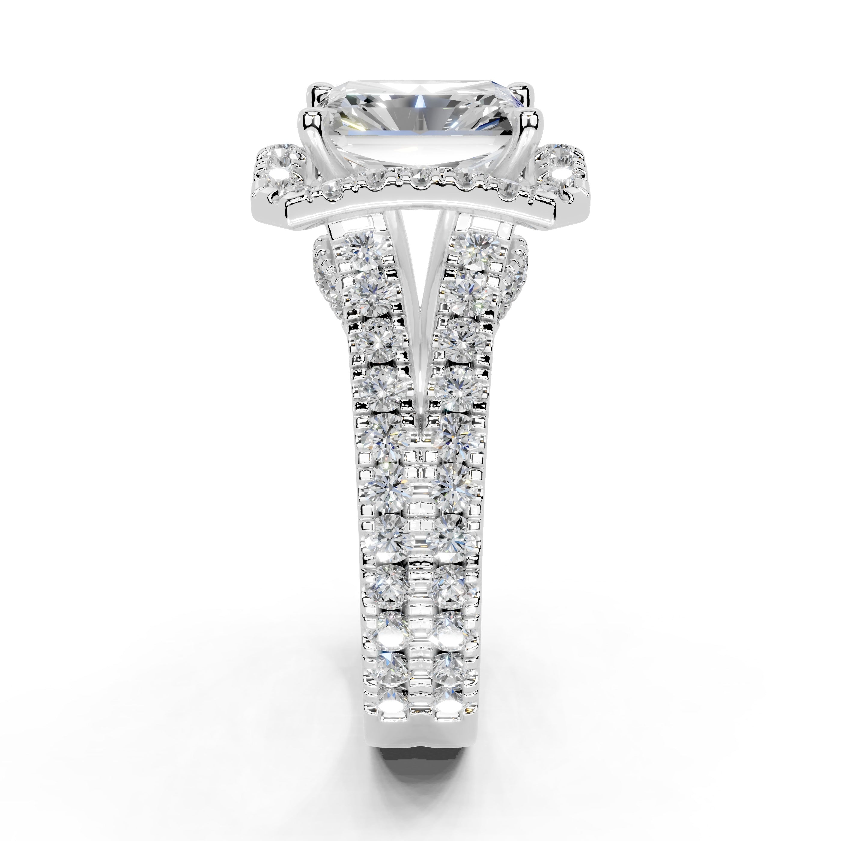 Radiant Cut Double Row Halo Lab Grown Diamond Engagement Ring with side stones