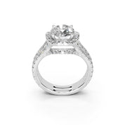 Round Cut Double Row Halo Lab Grown Diamond Engagement Ring with side stones