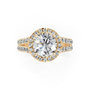 Round Cut Double Row Halo Lab Grown Diamond Engagement Ring with side stones