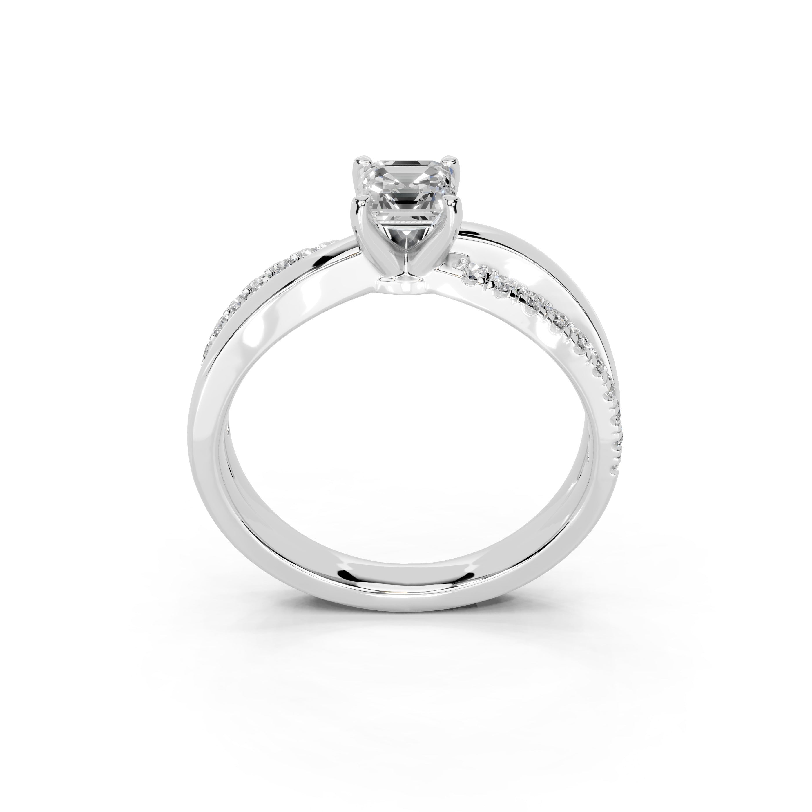 Asscher Cut Split Shank Lab Grown Diamond Engagement Ring with side stones