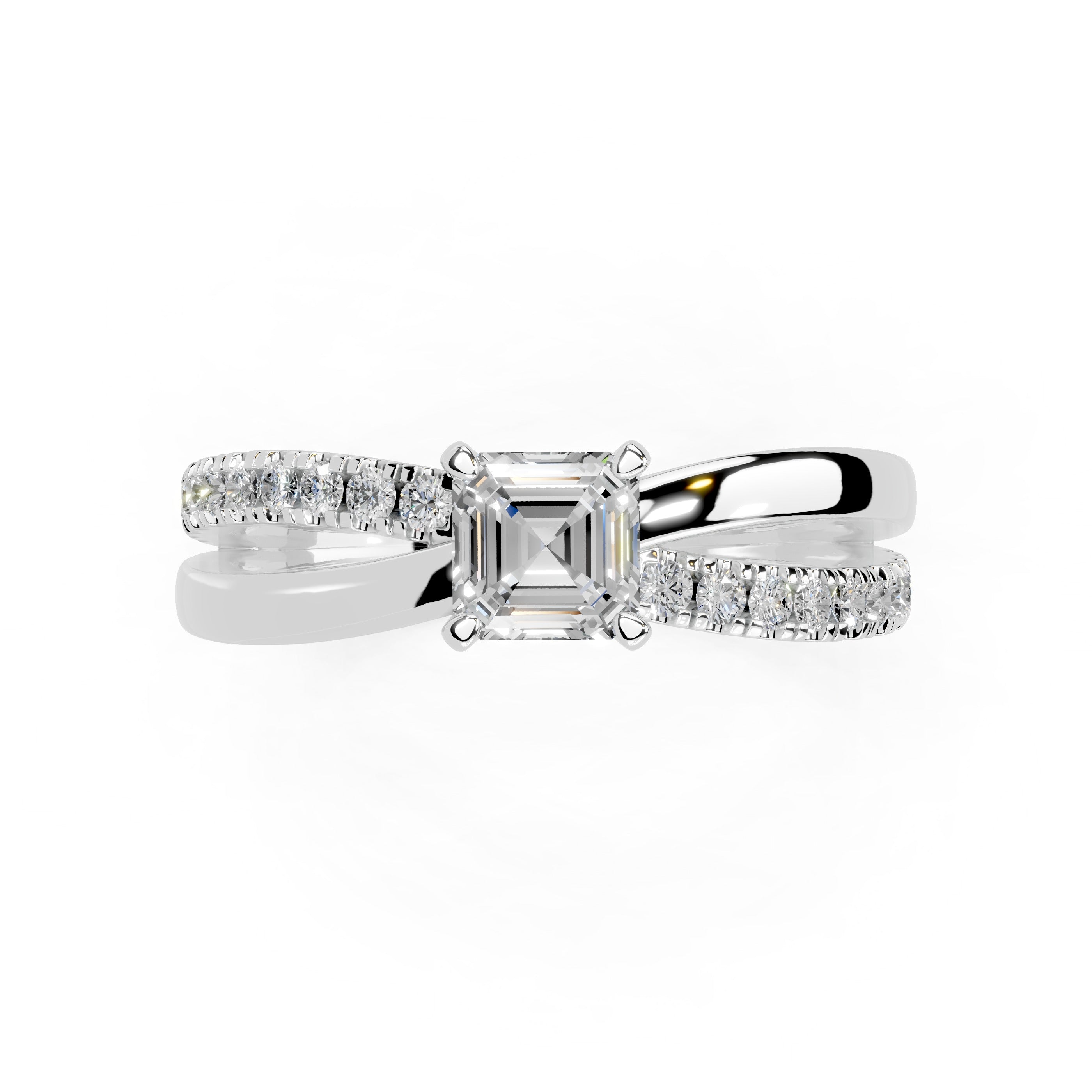 Asscher Cut Split Shank Lab Grown Diamond Engagement Ring with side stones