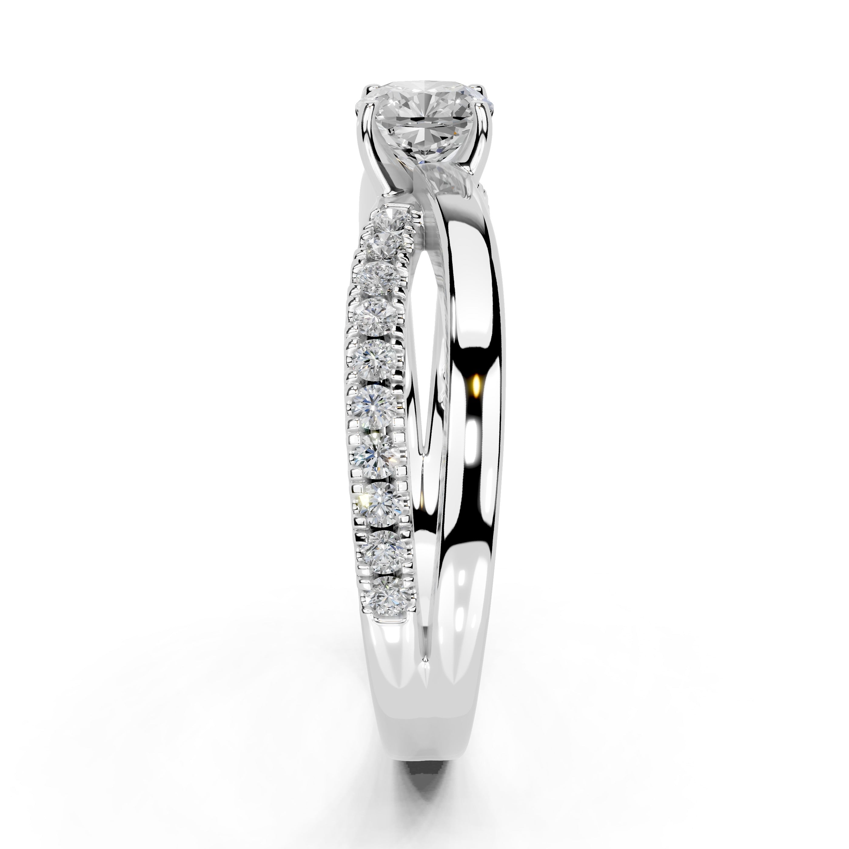 Cushion Cut Split Shank Lab Grown Diamond Engagement Ring with side stones