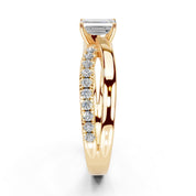 Emerald Cut Split Shank Lab Grown Diamond Engagement Ring with side stones