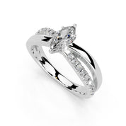 Marquise Cut Split Shank Lab Grown Diamond Engagement Ring with side stones