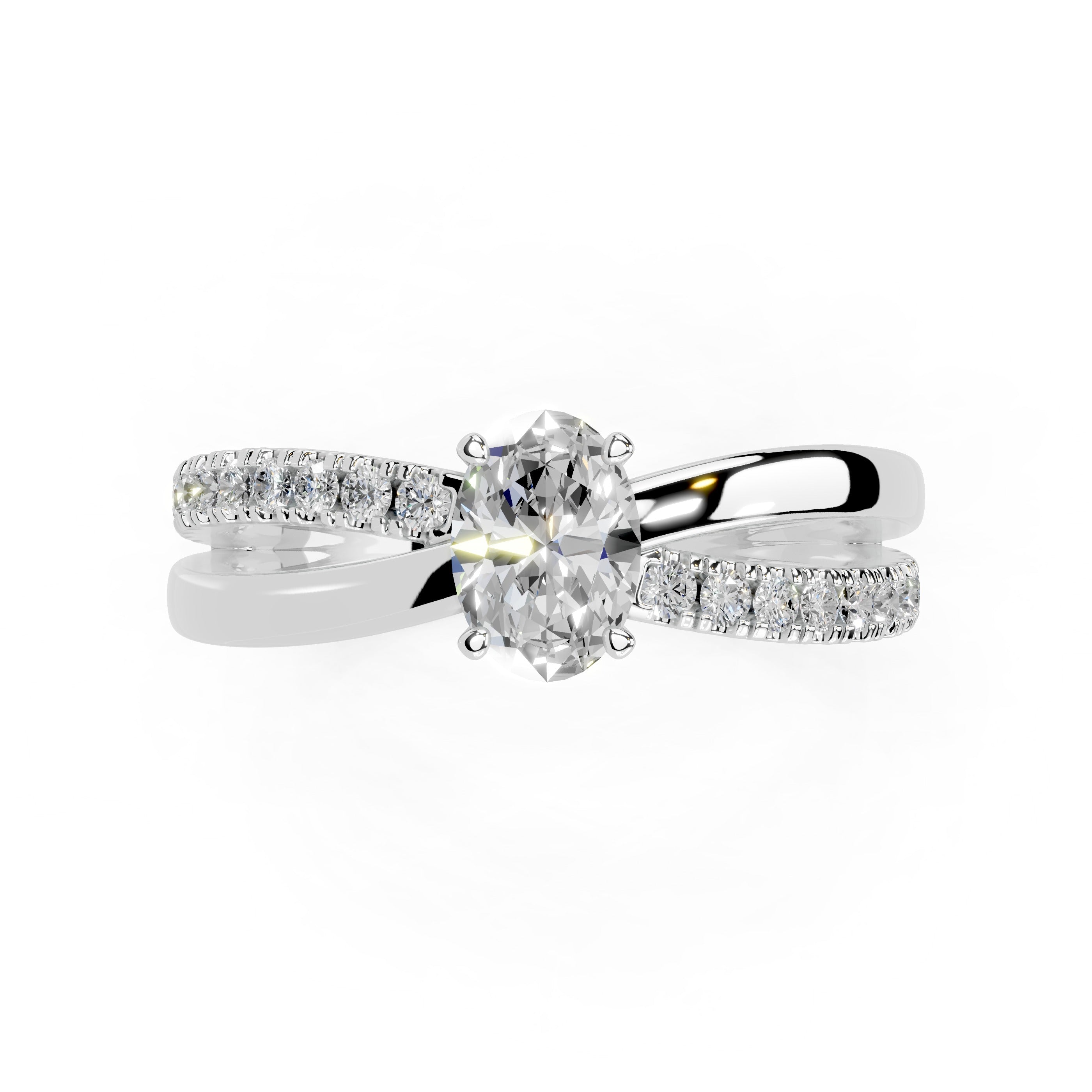 Oval Cut Split Shank Lab Grown Diamond Engagement Ring with side stones