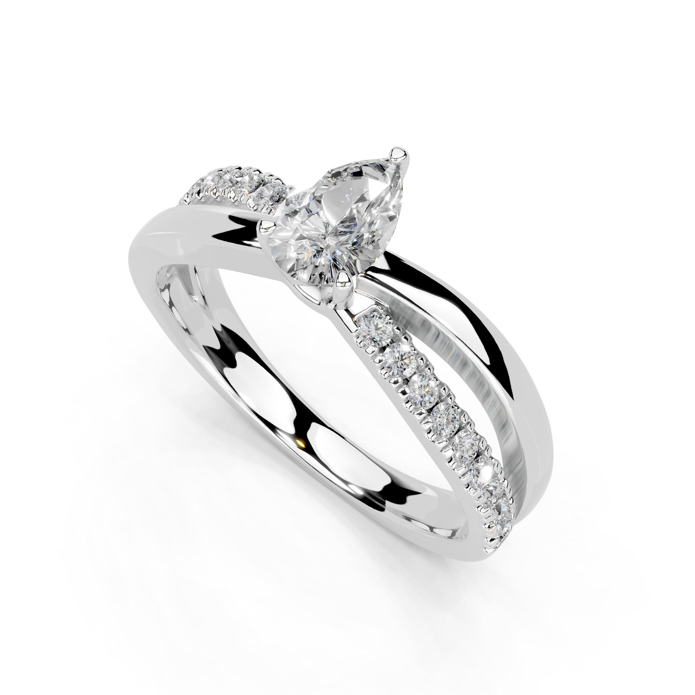 Pear Cut Split Shank Lab Grown Diamond Engagement Ring with side stones