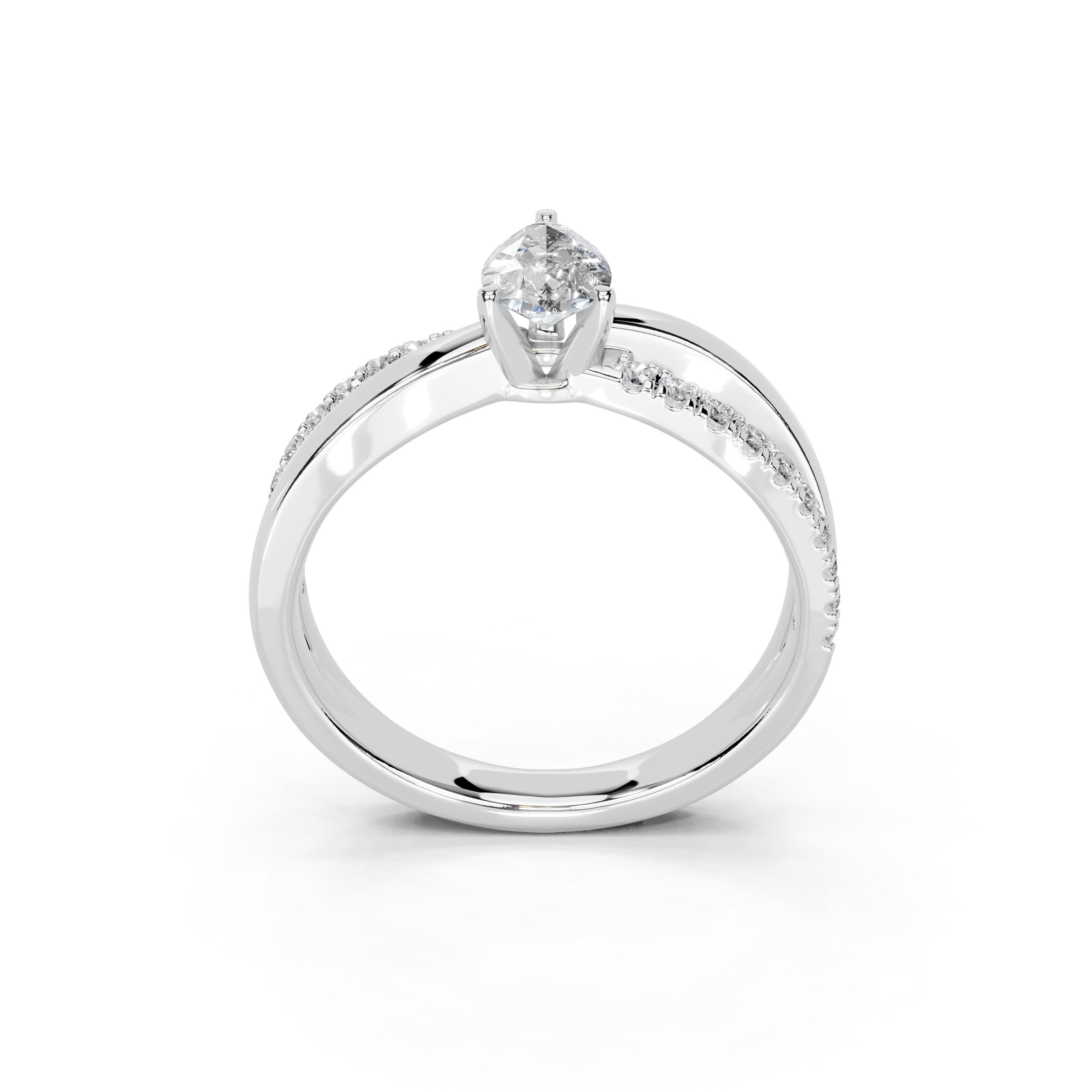 Pear Cut Split Shank Lab Grown Diamond Engagement Ring with side stones