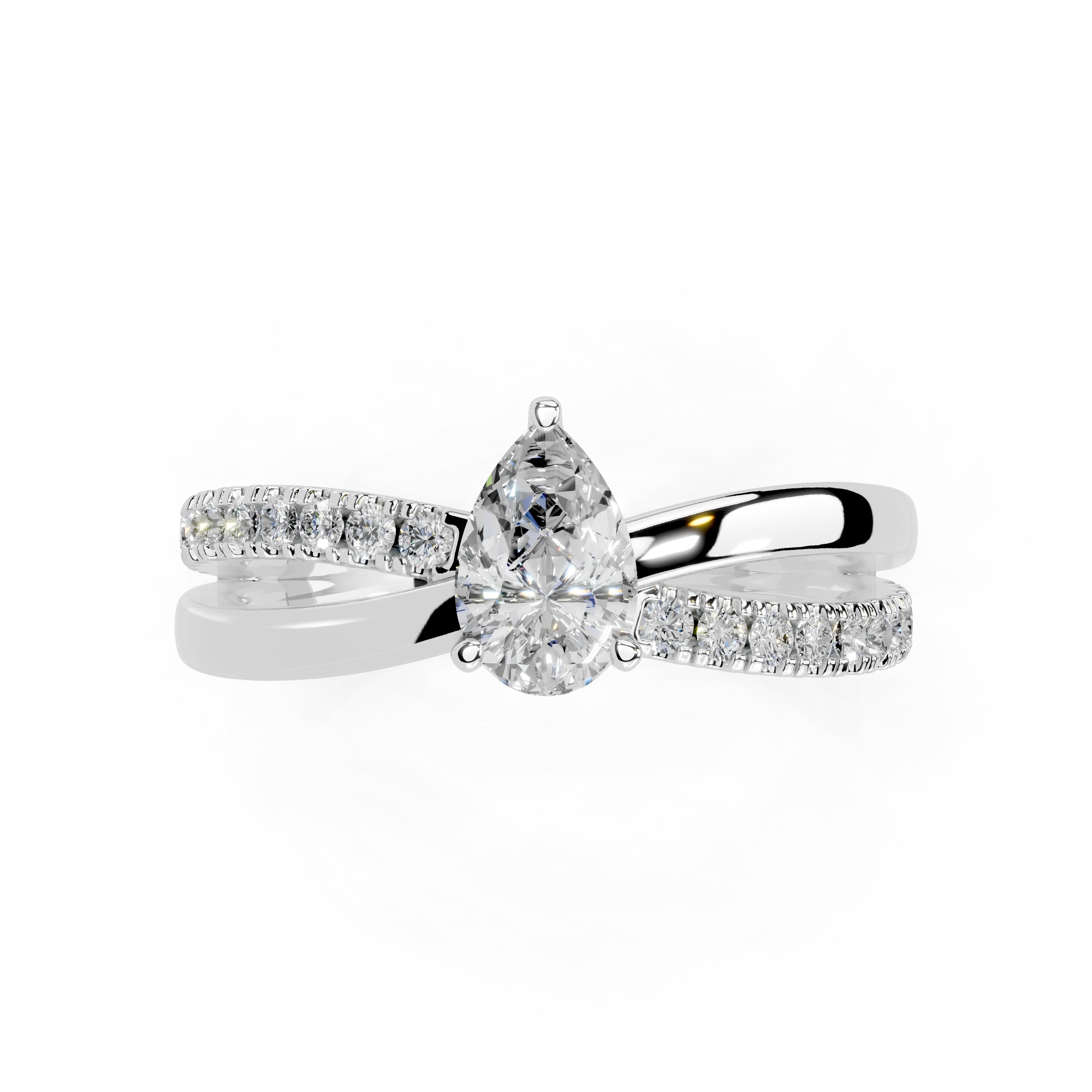 Pear Cut Split Shank Lab Grown Diamond Engagement Ring with side stones