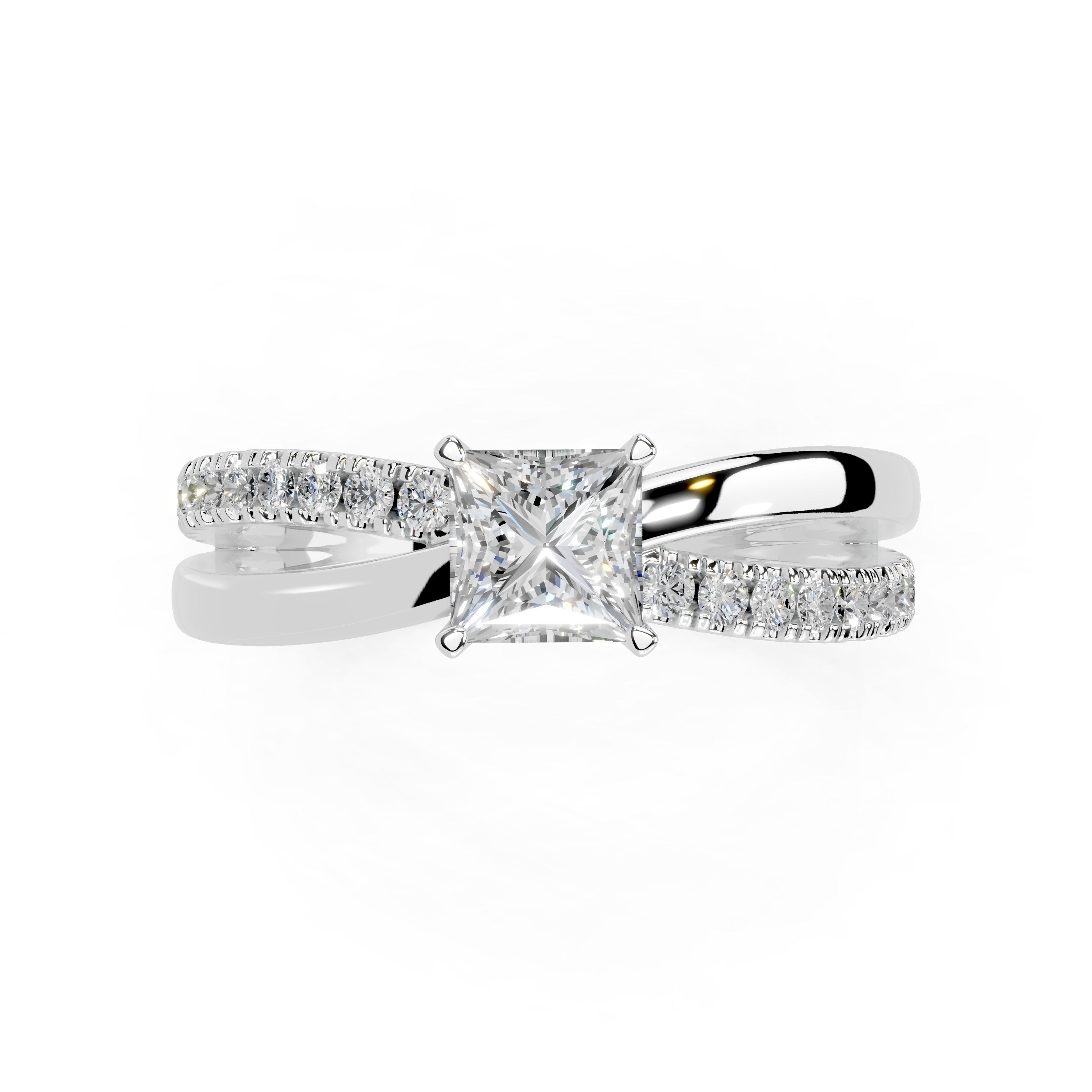 Princess Cut Split Shank Lab Grown Diamond Engagement Ring with side stones