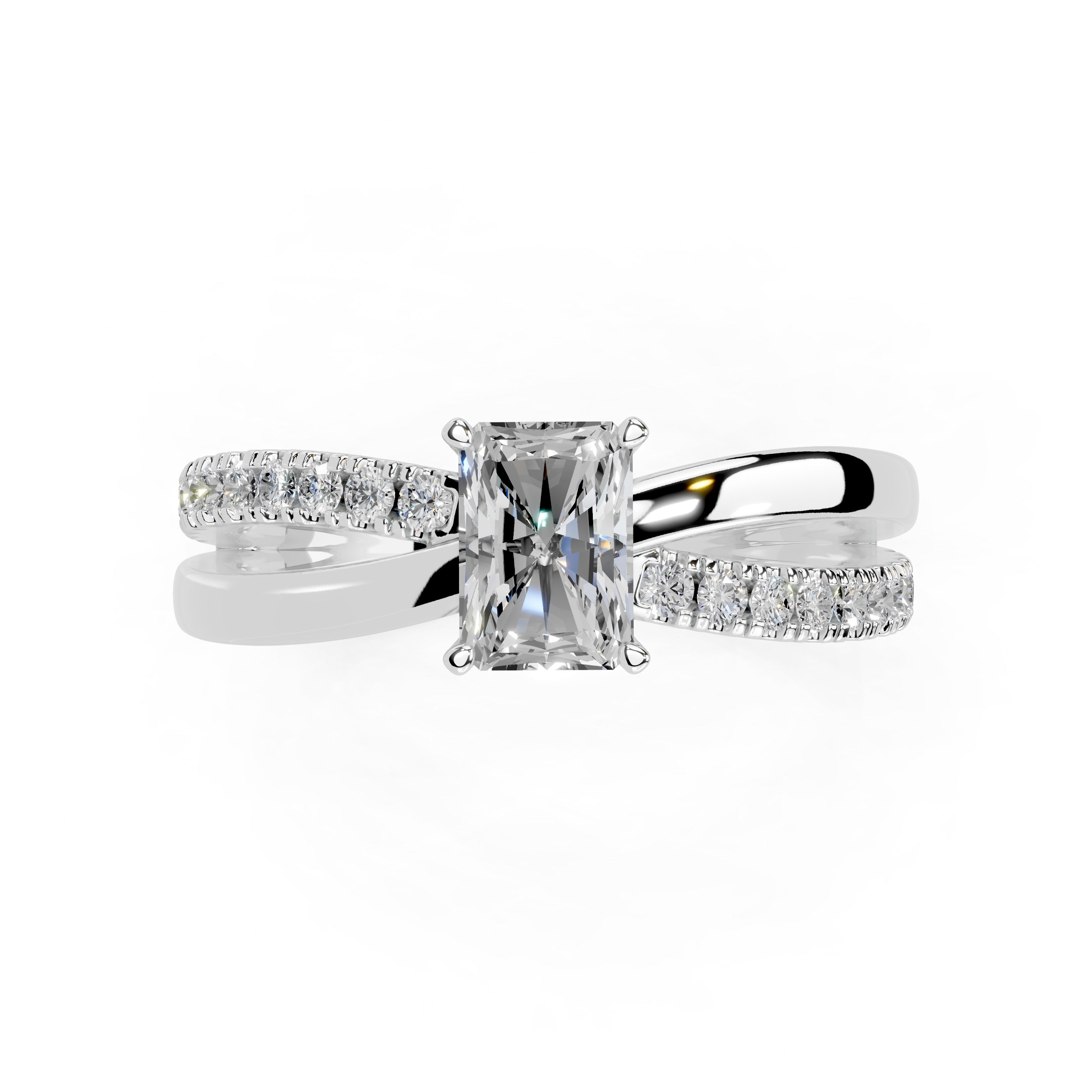 Radiant Cut Split Shank Lab Grown Diamond Engagement Ring with side stones