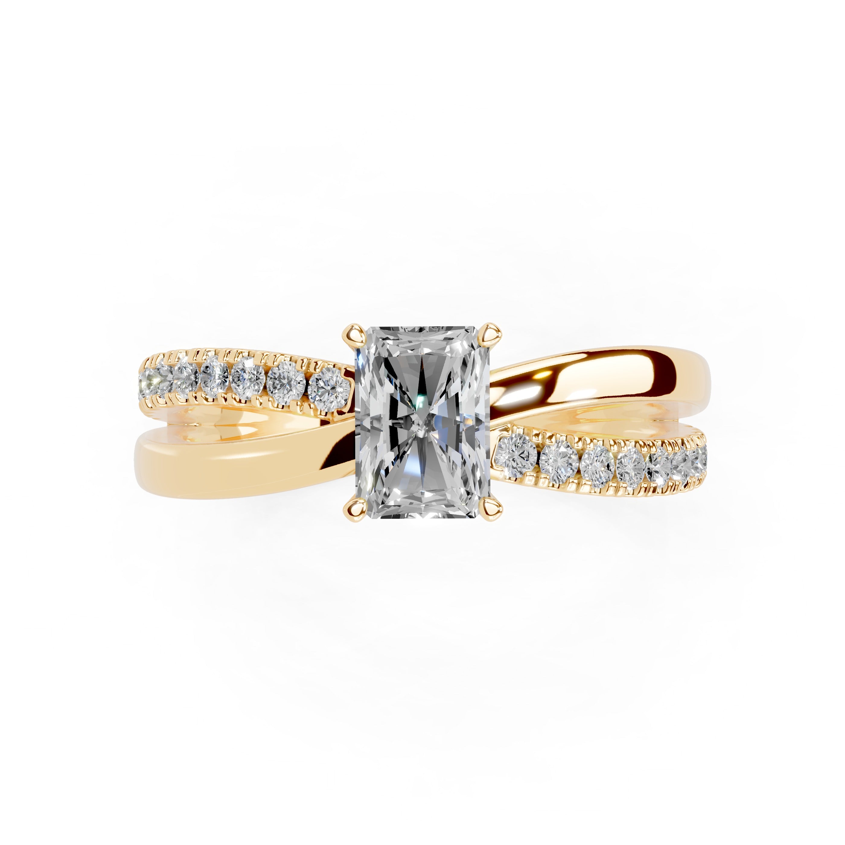 Radiant Cut Split Shank Lab Grown Diamond Engagement Ring with side stones