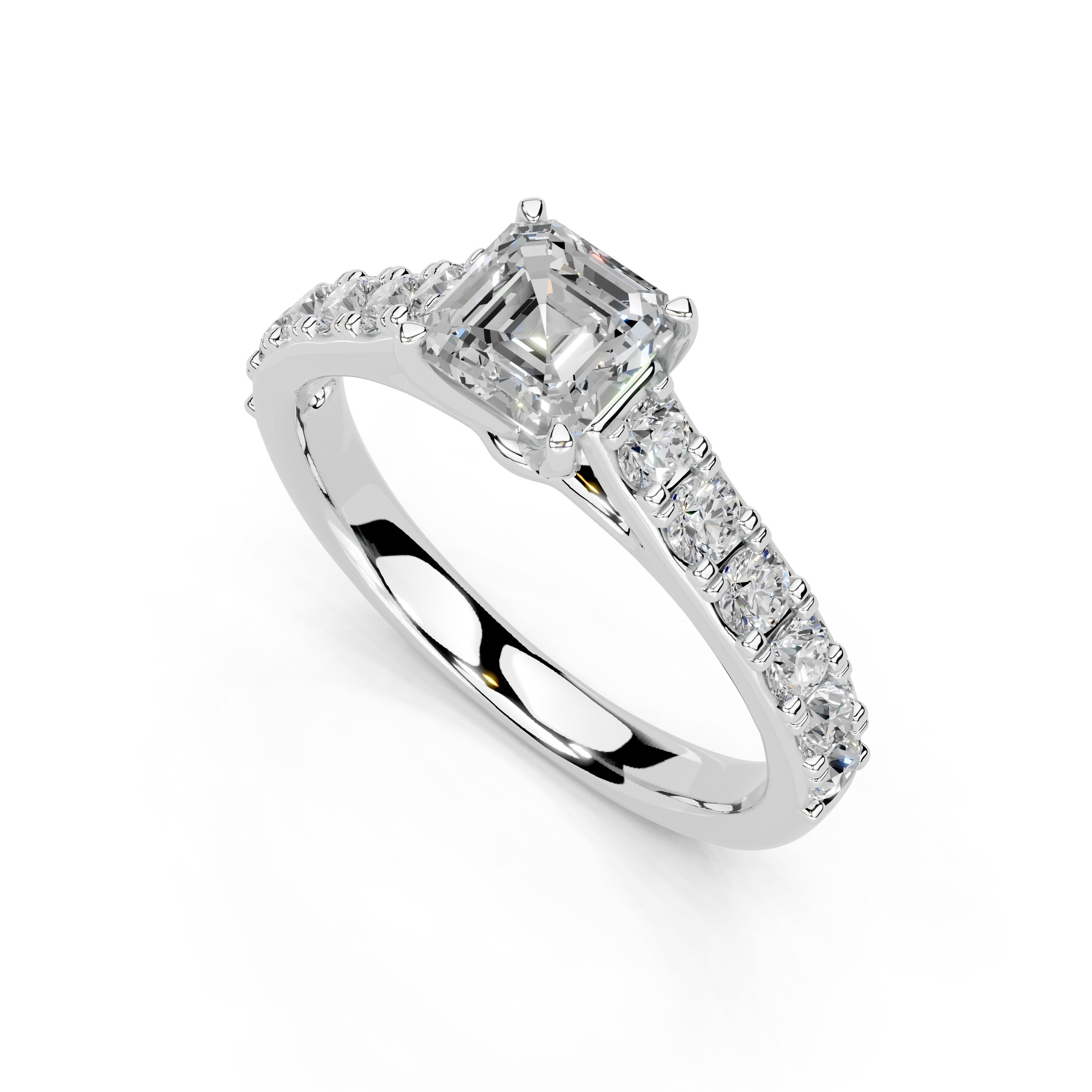 Asscher Cut Claw Prongs Pave  Lab Grown Diamond Engagement Ring