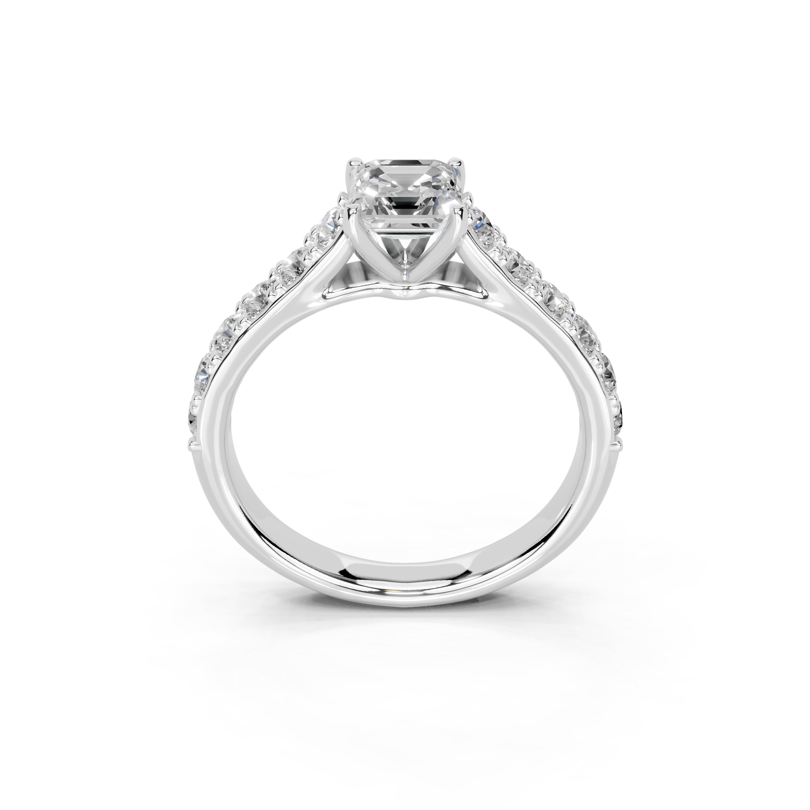 Asscher Cut Claw Prongs Pave  Lab Grown Diamond Engagement Ring