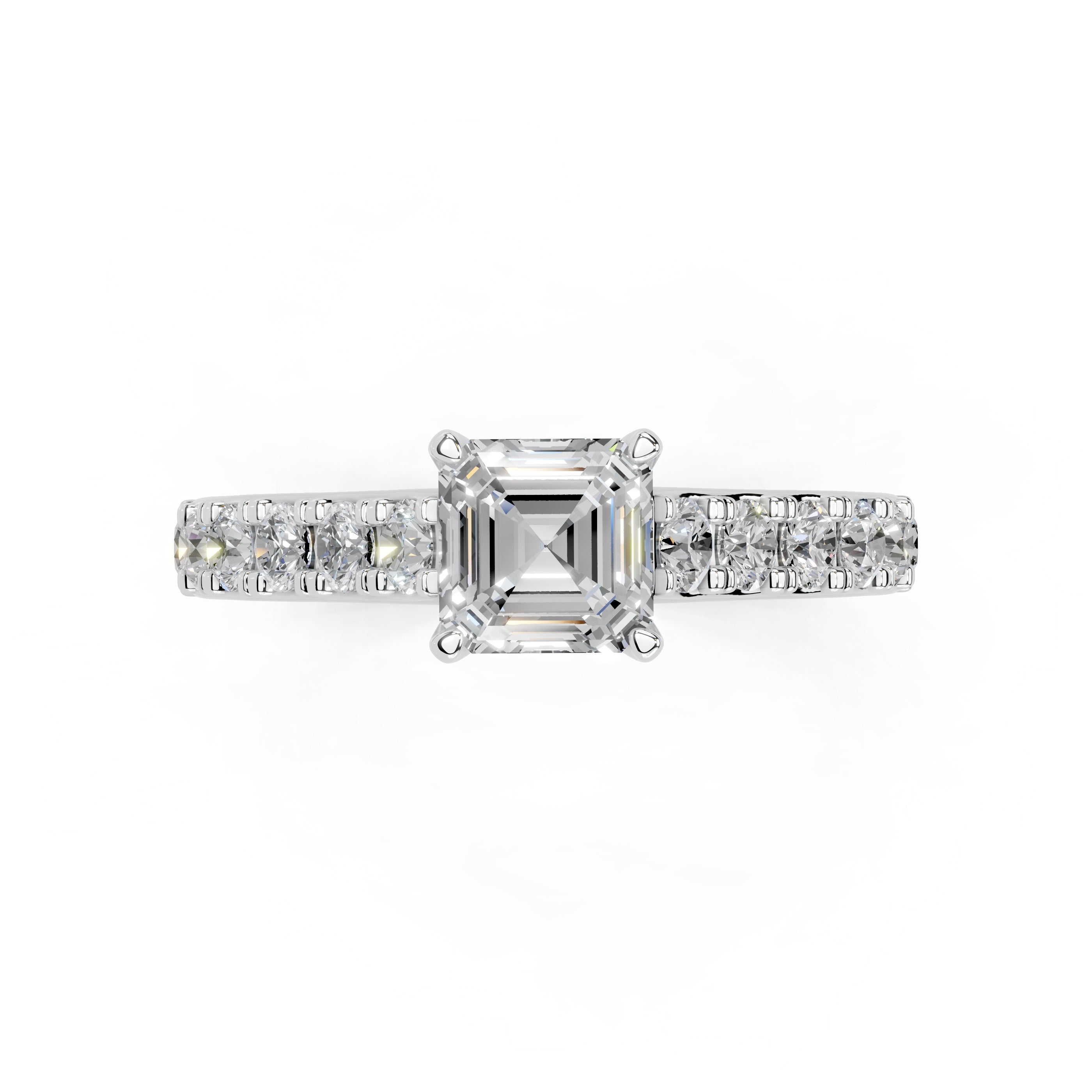 Asscher Cut Claw Prongs Pave  Lab Grown Diamond Engagement Ring