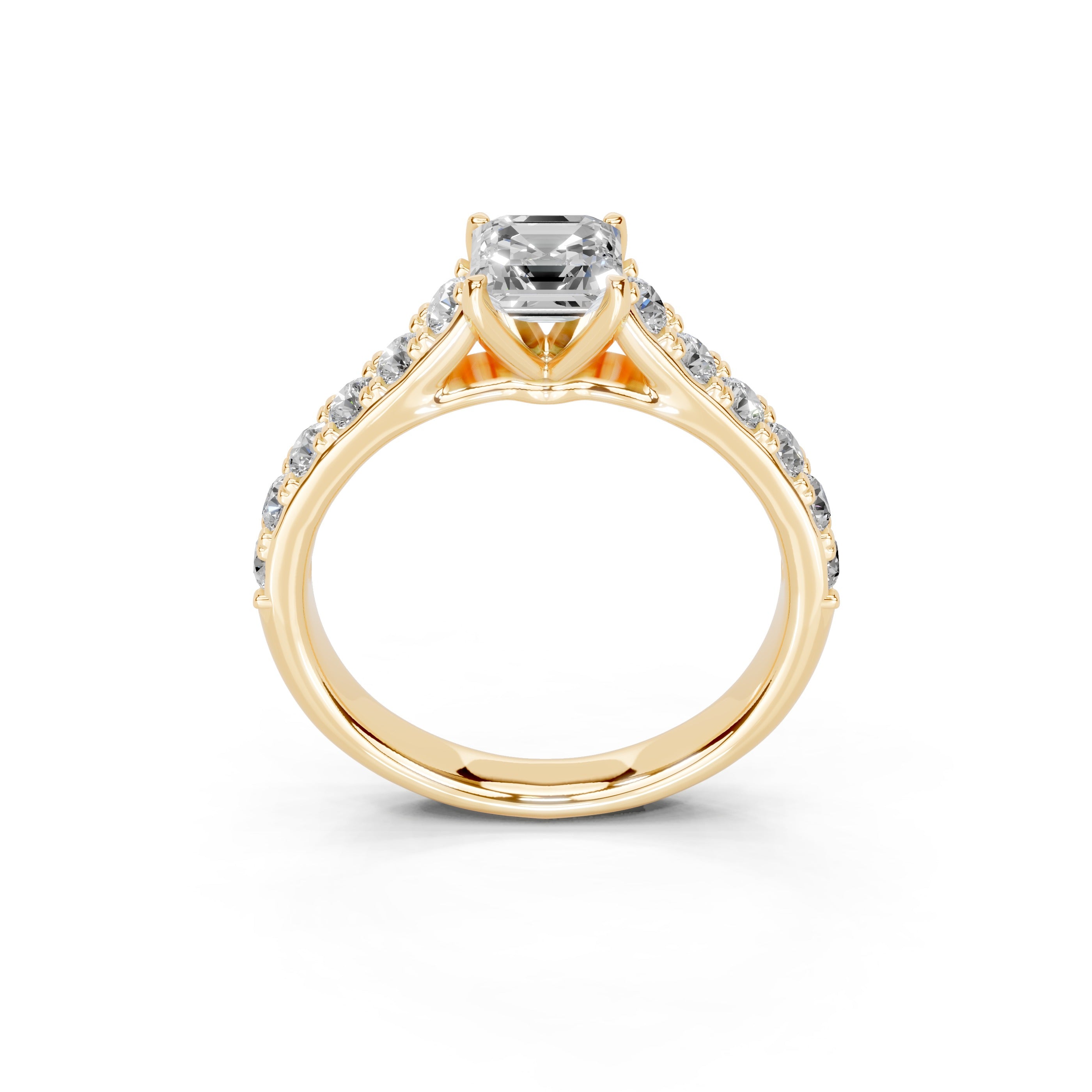 Asscher Cut Claw Prongs Pave  Lab Grown Diamond Engagement Ring