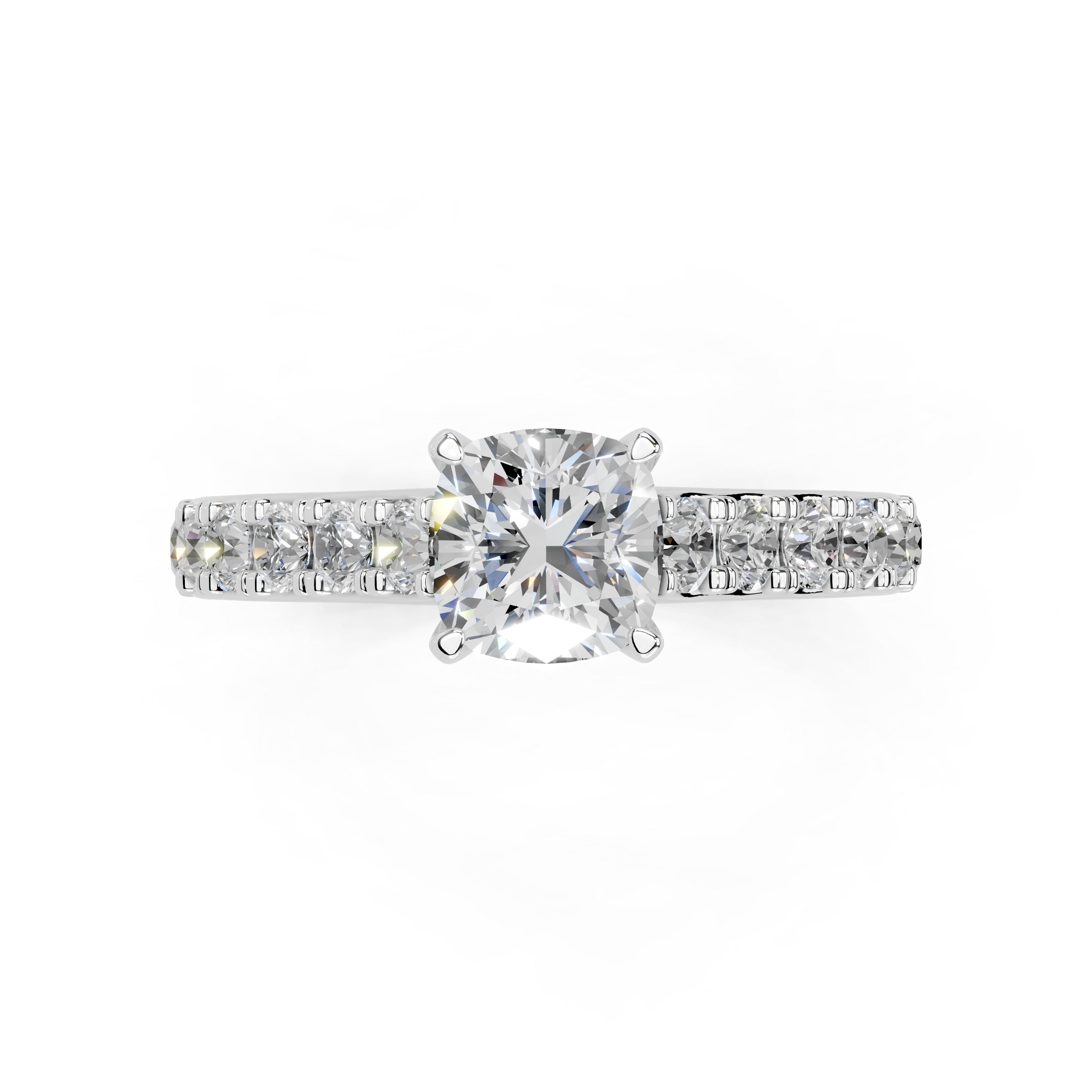 Cushion Cut Claw Prongs Pave  Lab Grown Diamond Engagement Ring