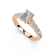 Emerald Cut Claw Prongs Pave  Lab Grown Diamond Engagement Ring