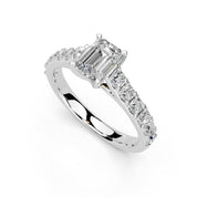 Emerald Cut Claw Prongs Pave  Lab Grown Diamond Engagement Ring