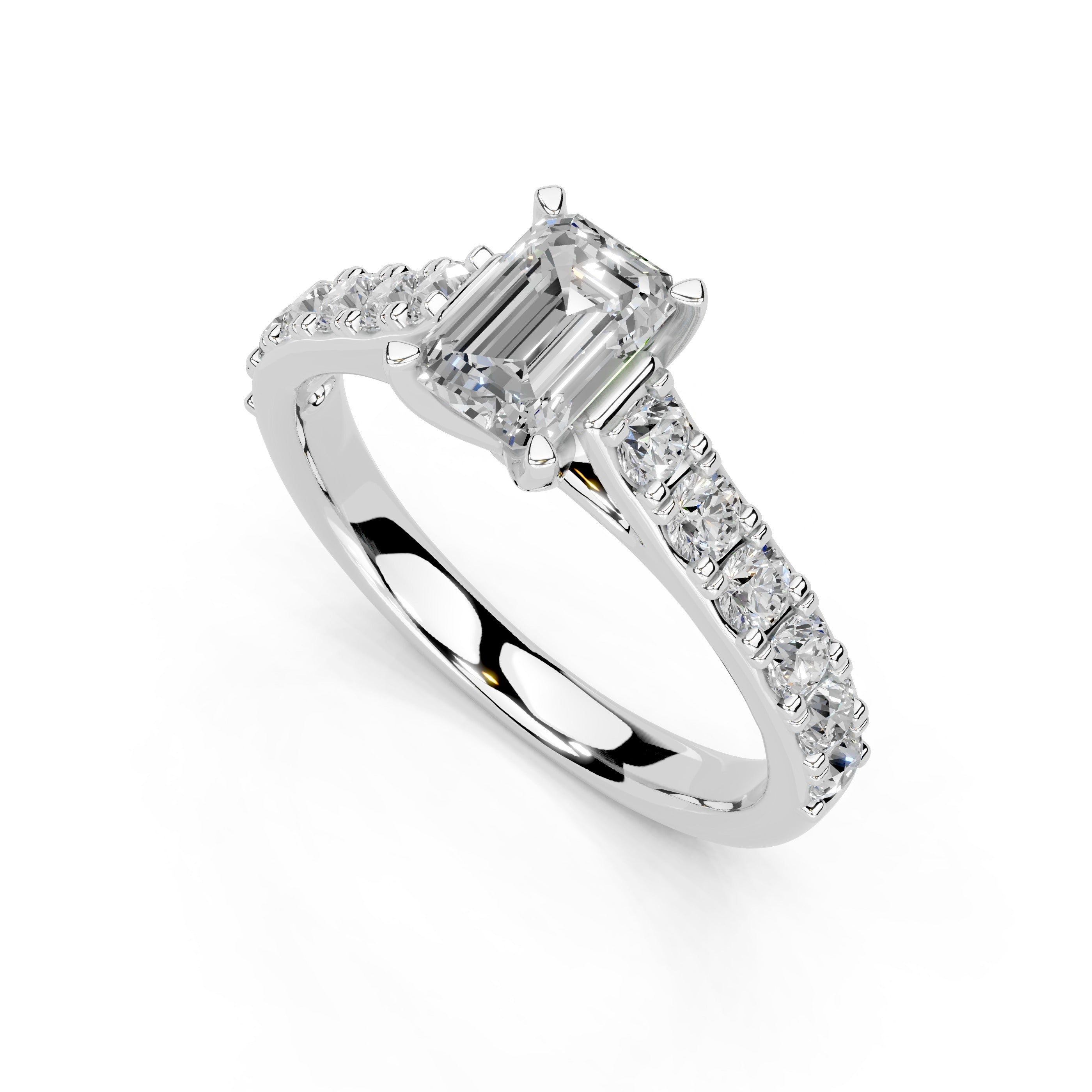 Emerald Cut Claw Prongs Pave  Lab Grown Diamond Engagement Ring