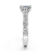 Emerald Cut Claw Prongs Pave  Lab Grown Diamond Engagement Ring