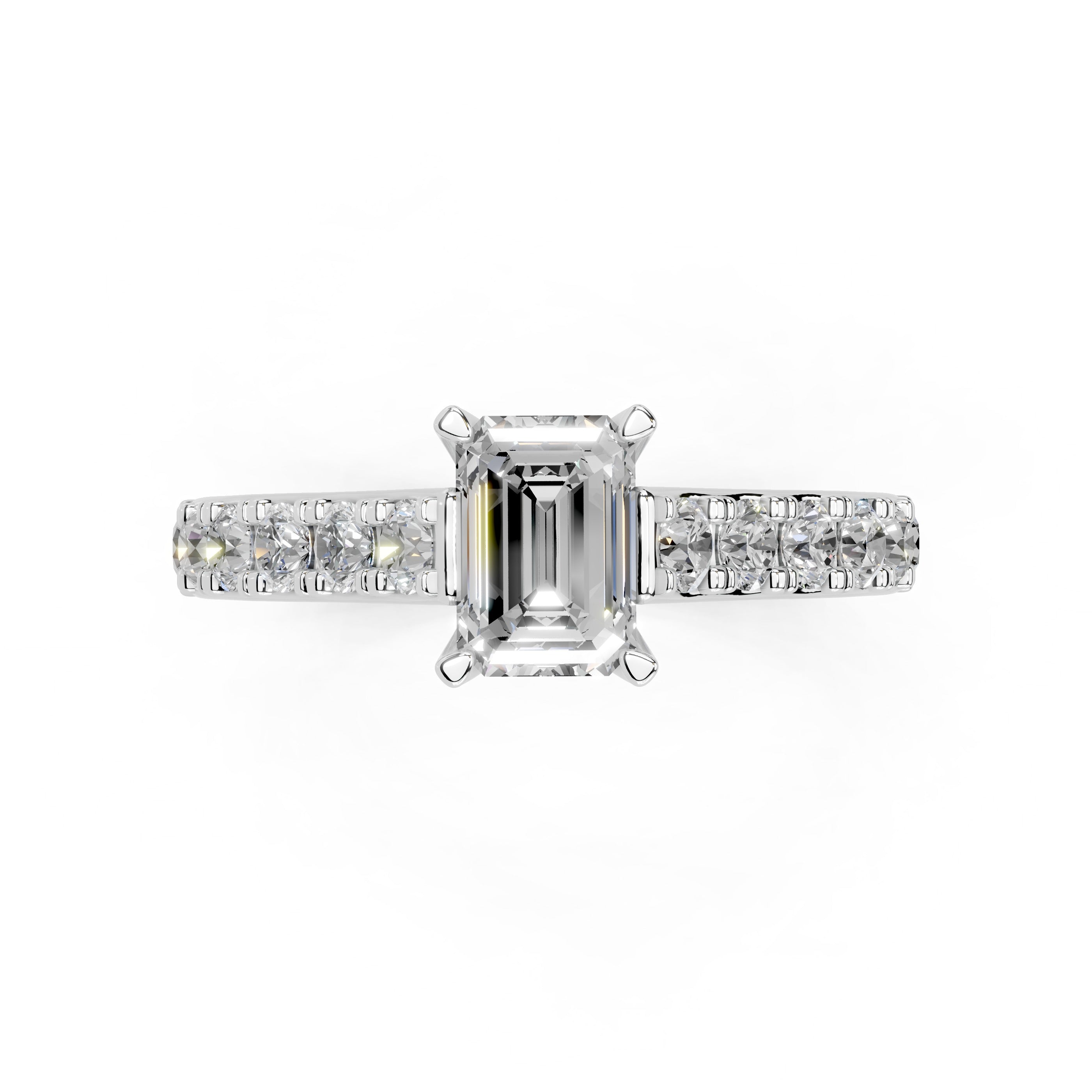 Emerald Cut Claw Prongs Pave  Lab Grown Diamond Engagement Ring