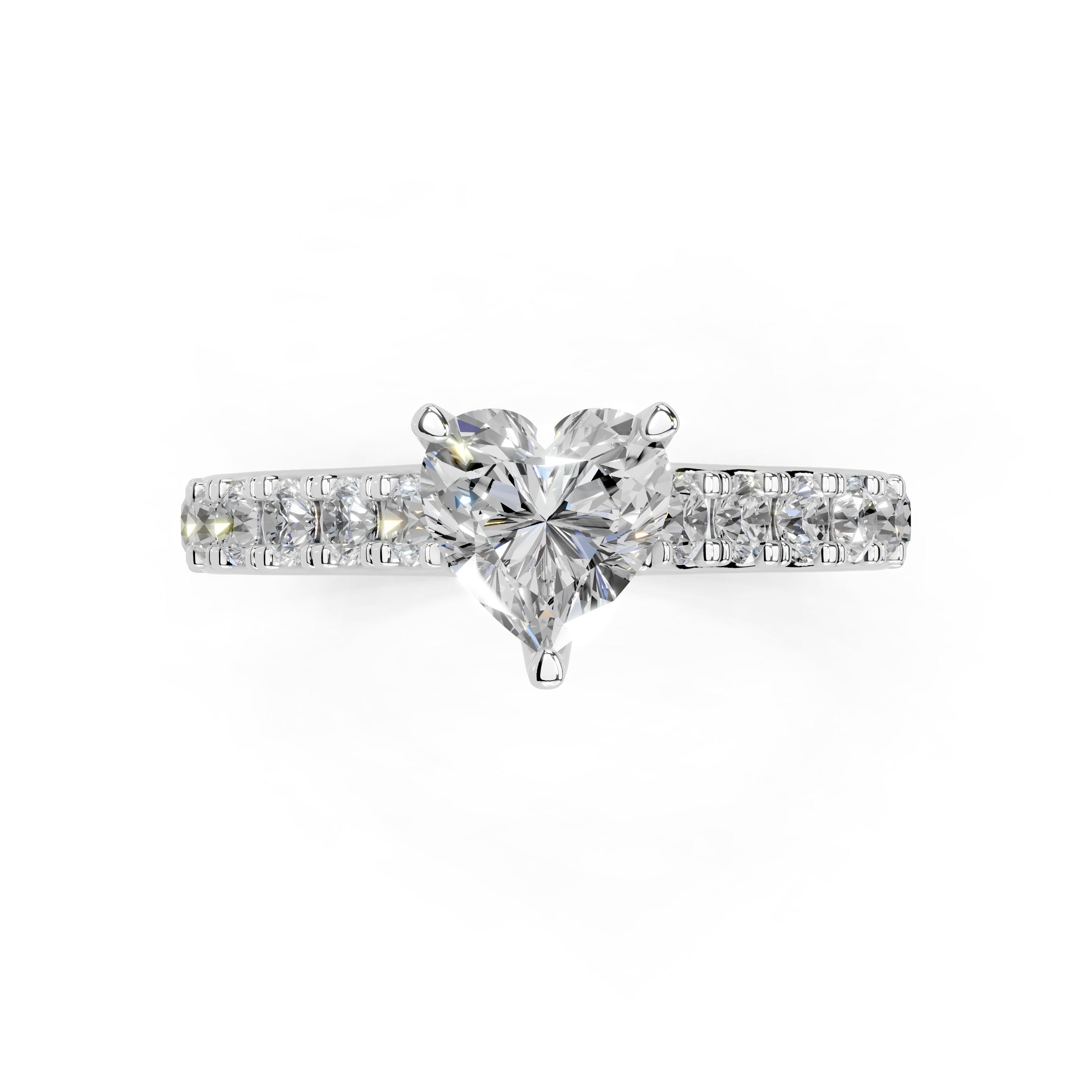 Heart Cut Claw Prongs Pave  Lab Grown Diamond Engagement Ring