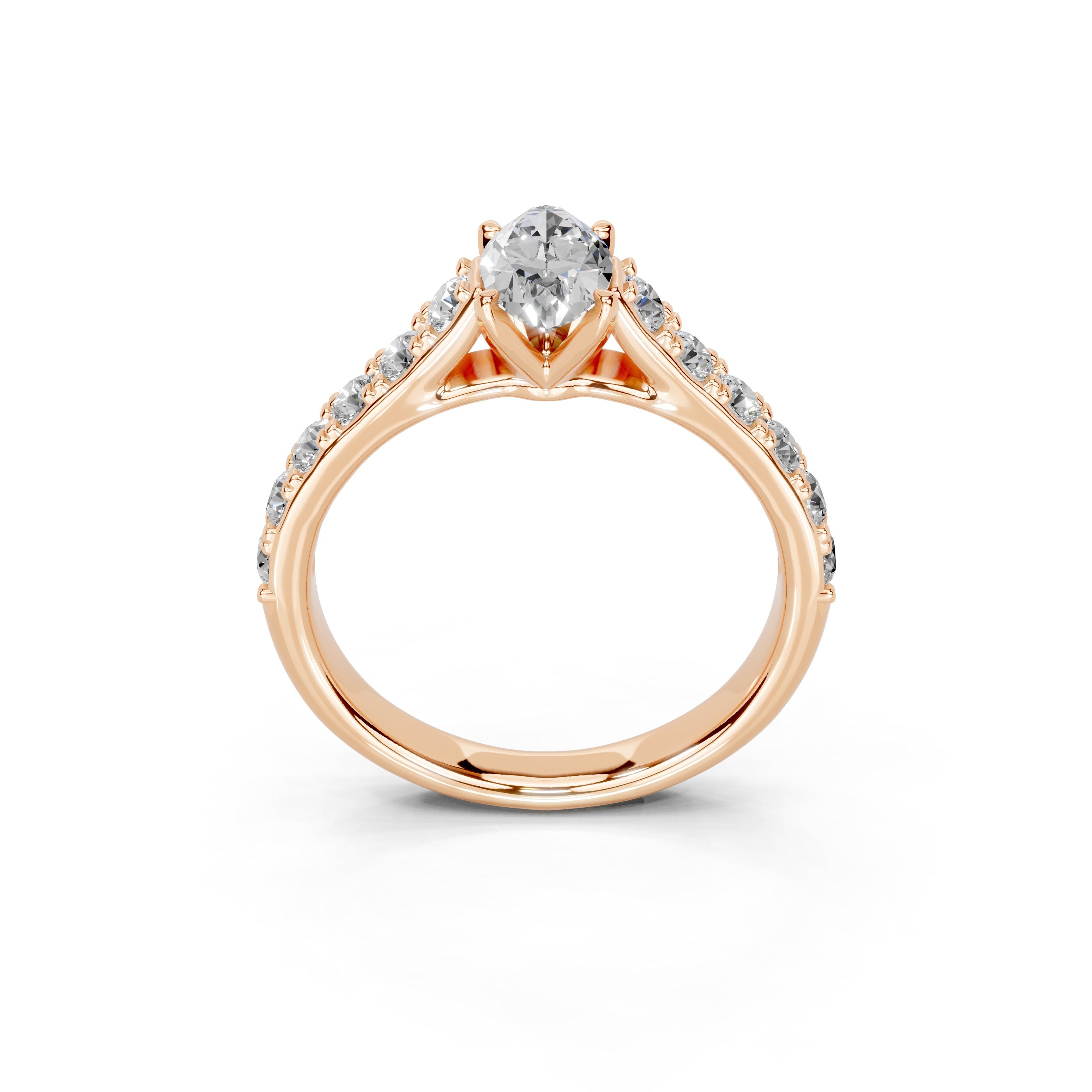 Marquise Cut Claw Prongs Pave  Lab Grown Diamond Engagement Ring