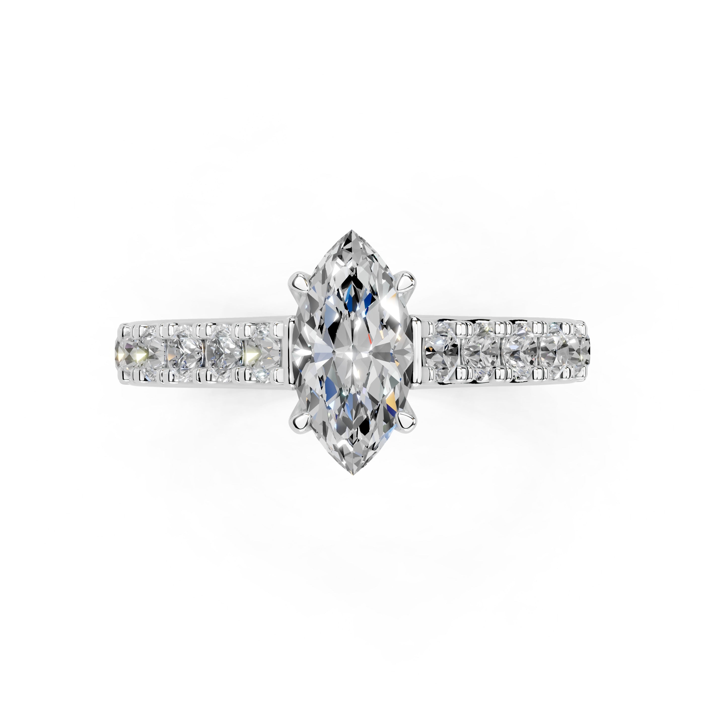 Marquise Cut Claw Prongs Pave  Lab Grown Diamond Engagement Ring