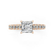 Princess Cut Claw Prongs Pave  Lab Grown Diamond Engagement Ring