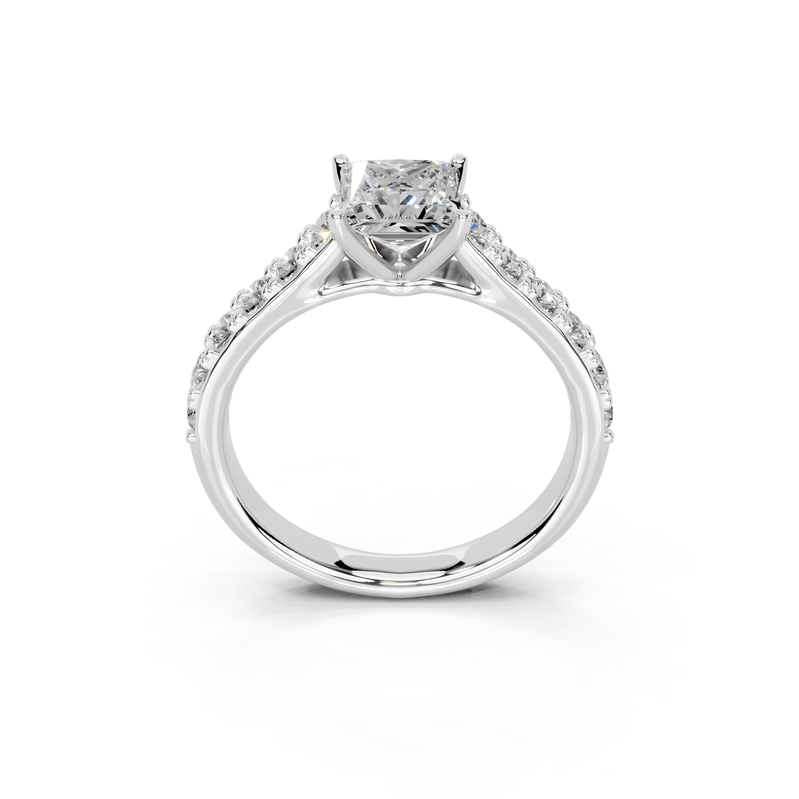 Princess Cut Claw Prongs Pave  Lab Grown Diamond Engagement Ring