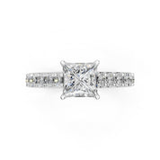 Princess Cut Claw Prongs Pave  Lab Grown Diamond Engagement Ring